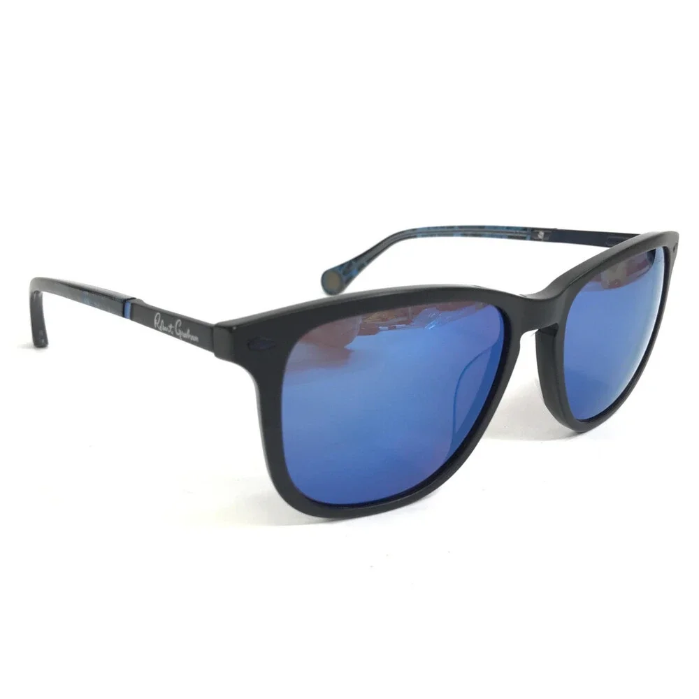 Robert Graham Sunglasses HERMAN BLK Black Blue Frames with Blue Mirrored Lenses